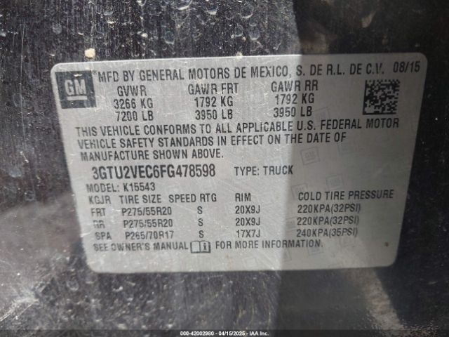 3GTU2VEC6FG478598 GMC Sierra 1500 Slt