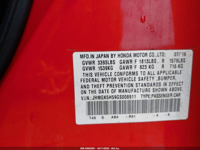 JHMGK5H59GS008911 Honda FIT LX