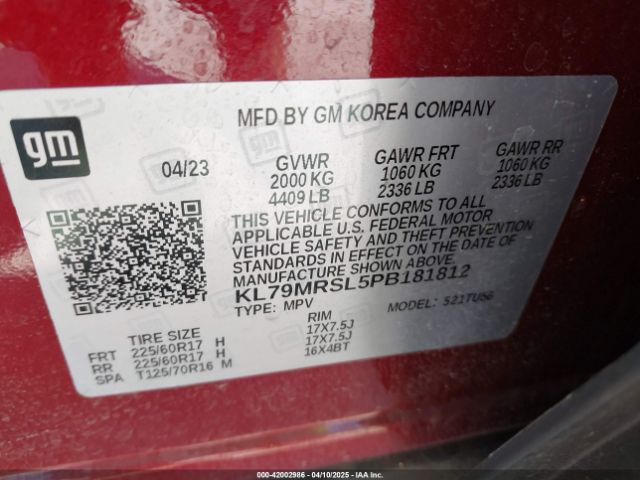 KL79MRSL5PB181812 Chevrolet Trailblazer Awd Lt