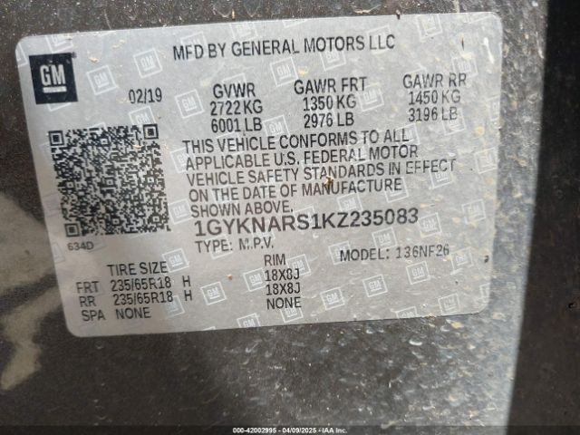 1GYKNARS1KZ235083 Cadillac Xt5 Standard