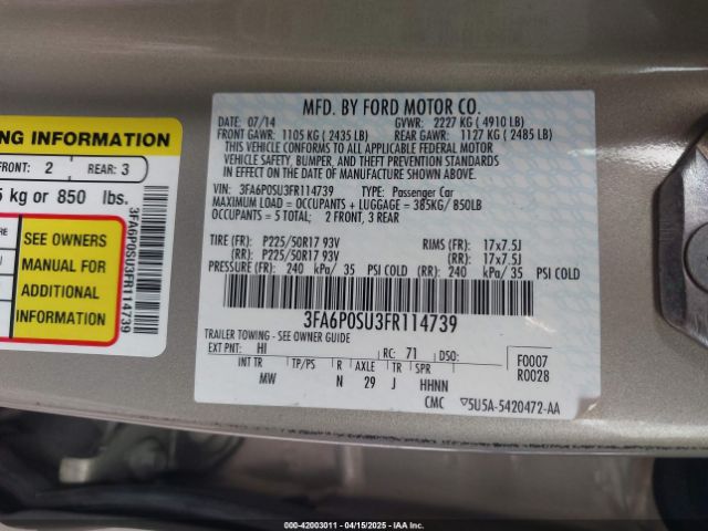 3FA6P0SU3FR114739 Ford Fusion Energi Titanium
