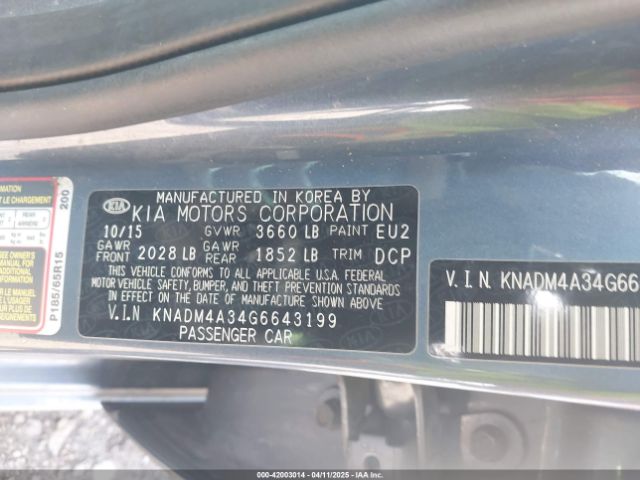 KNADM4A34G6643199 KIA RIO LX