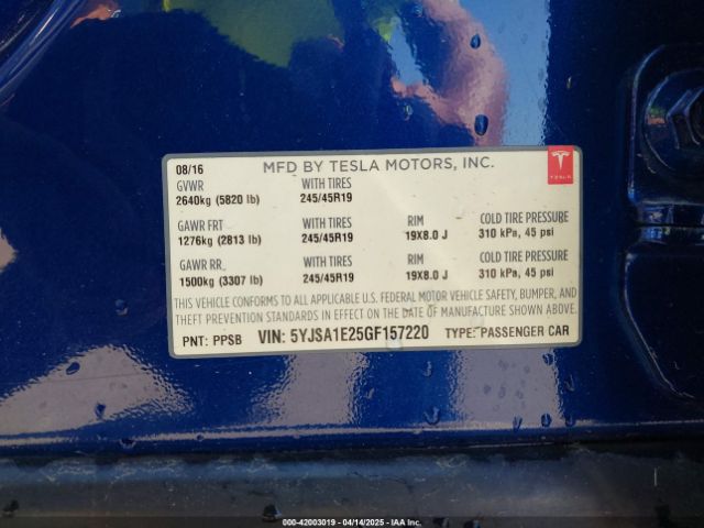 5YJSA1E25GF157220 Tesla Model S 60d/70d/75d/85d/90d