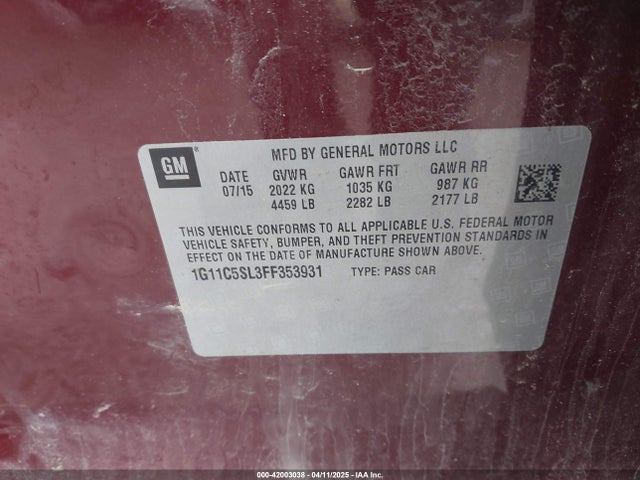 1G11C5SL3FF353931 Chevrolet MALIBU 1LT