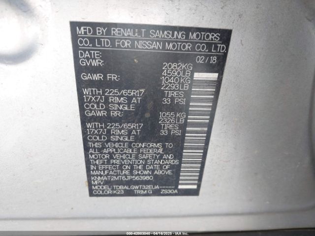 KNMAT2MT6JP563980 Nissan ROGUE SV