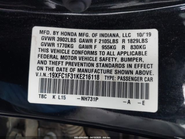19XFC1F31KE216118 Honda CIVIC EX