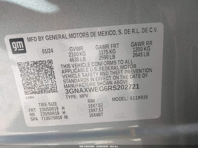 3GNAXWEG6RS202721 Chevrolet Equinox Awd Rs