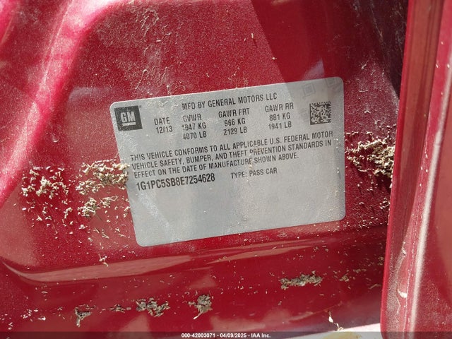 1G1PC5SB8E7254628 Chevrolet Cruze 1lt Auto