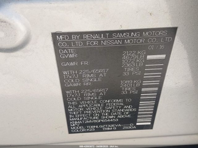 KNMAT2MV8GP654453 Nissan ROGUE SV