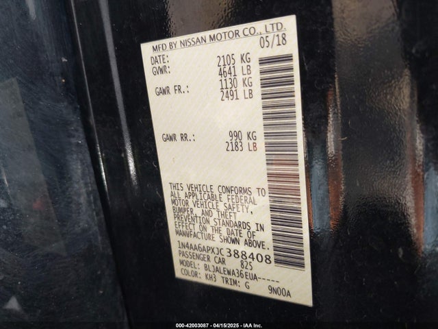 1N4AA6APXJC388408 Nissan Maxima 3.5 Sl