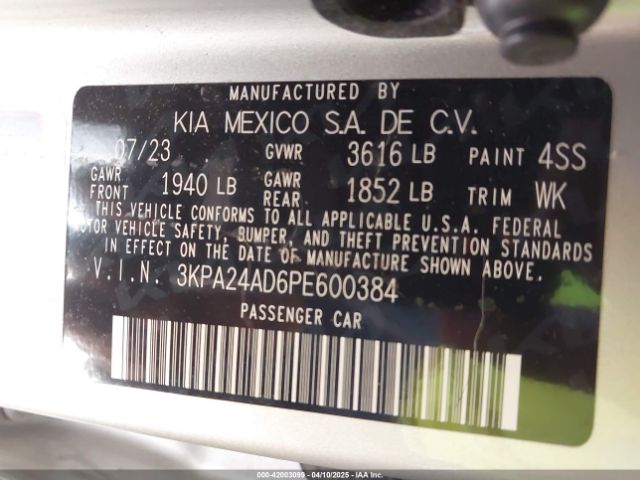 3KPA24AD6PE600384 KIA RIO LX
