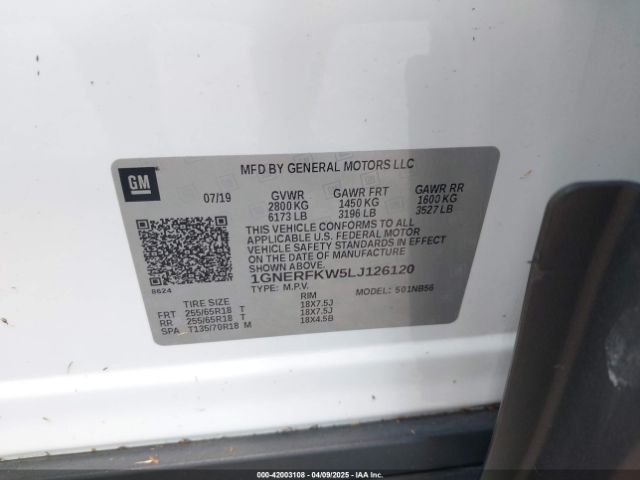 1GNERFKW5LJ126120 Chevrolet Traverse Fwd Ls
