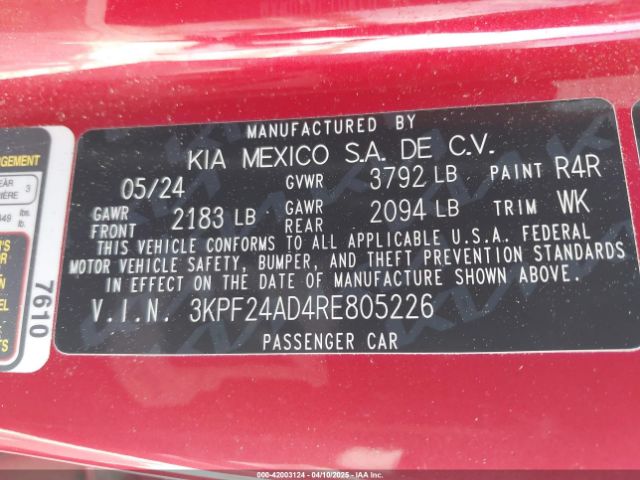 3KPF24AD4RE805226 KIA Forte Lxs