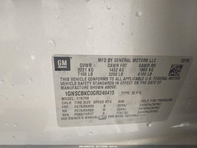 1GNSCBKC0GR249415 Chevrolet Tahoe Lt