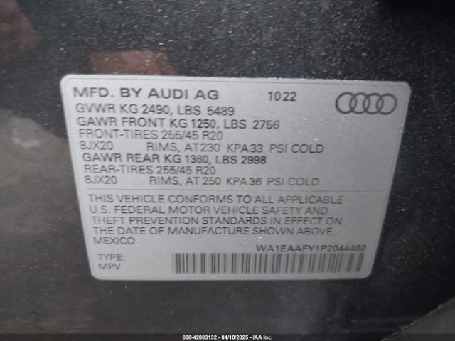 WA1EAAFY1P2044460 Audi Q5 Premium Plus 45 Tfsi S Line Quattro
