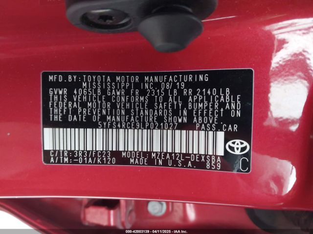 5YFS4RCE9LP021027 Toyota COROLLA SE