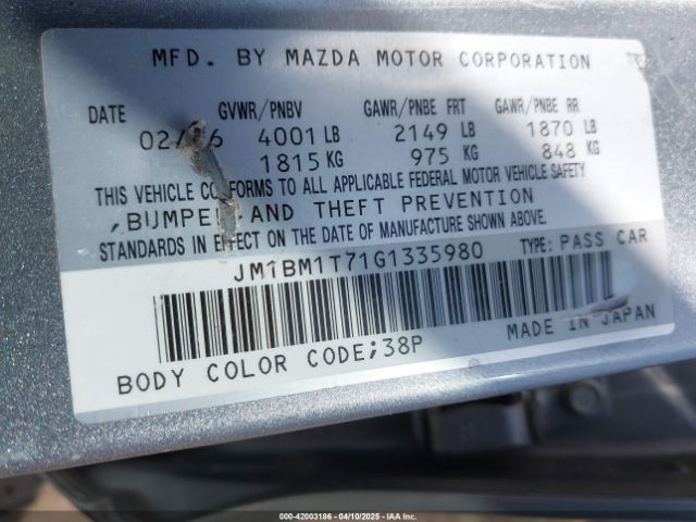 JM1BM1T71G1335980 Mazda Mazda3 I Sport