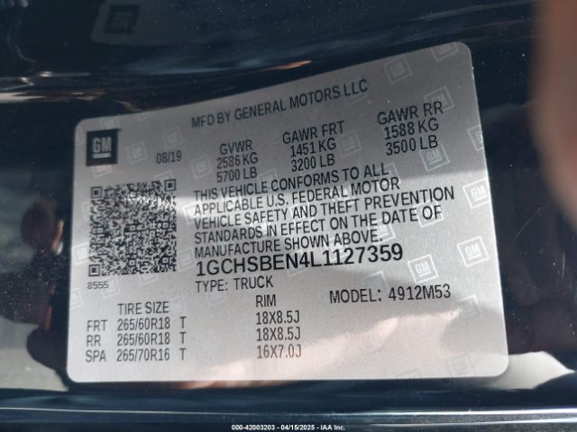 1GCHSBEN4L1127359 Chevrolet Colorado 2wd  Long Box Wt