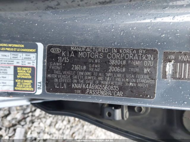 KNAFK4A69G5560835 KIA FORTE LX