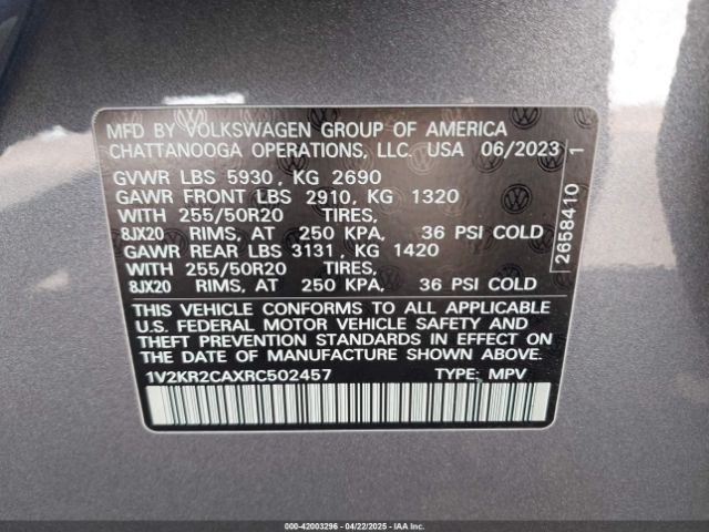 1V2KR2CAXRC502457 Volkswagen tsi