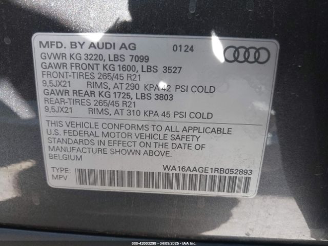 WA16AAGE1RB052893 Audi Q8 E-tron Prestige Quattro
