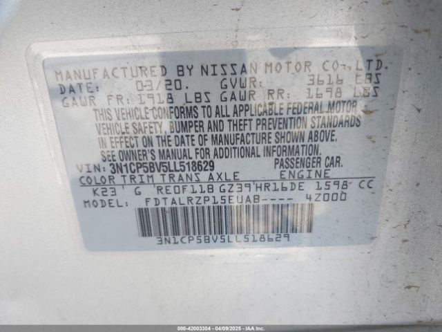 3N1CP5BV5LL518629 Nissan Kicks S Xtronic Cvt