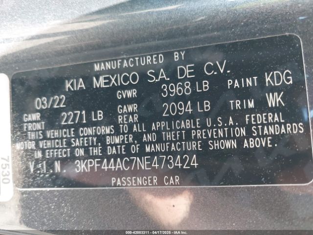 3KPF44AC7NE473424 KIA FORTE GT