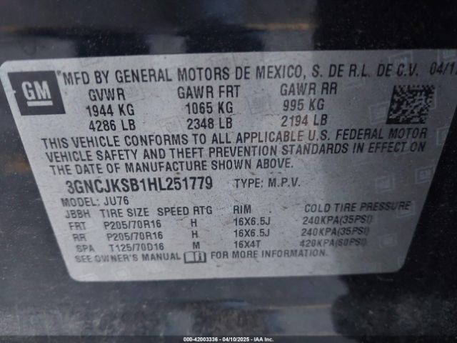 3GNCJKSB1HL251779 Chevrolet TRAX LS