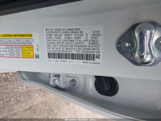 2HGFE2F5XSH553751 Honda Civic Sport