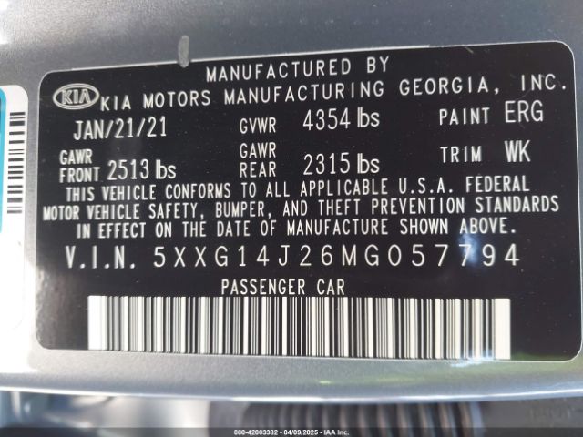 5XXG14J26MG057794 KIA K5 LXS