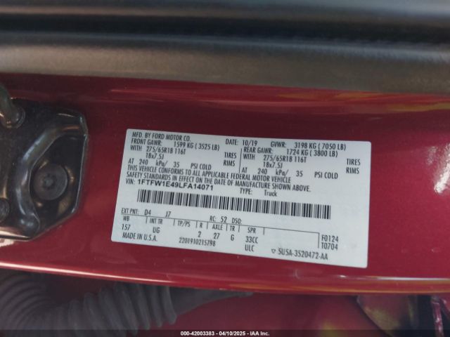 1FTFW1E49LFA14071 Ford F-150 Xlt