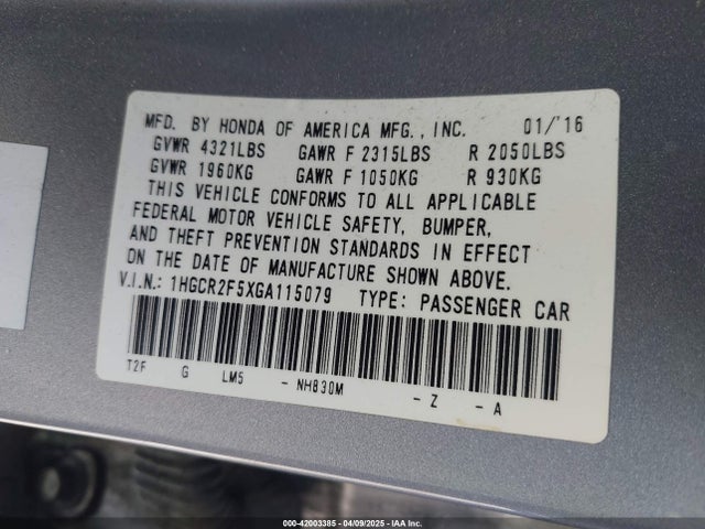 1HGCR2F5XGA115079 Honda Accord Sport