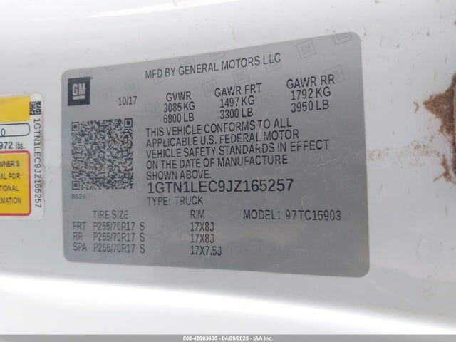 1GTN1LEC9JZ165257 GMC l83 -spark ignited direct injection, variable valve timing, afm, e85 max, alum