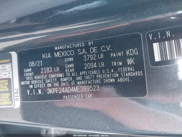 3KPF24AD4ME399523 KIA Forte Lxs
