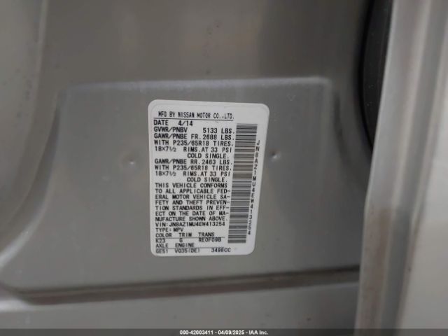 JN8AZ1MU4EW413254 Nissan MURANO S