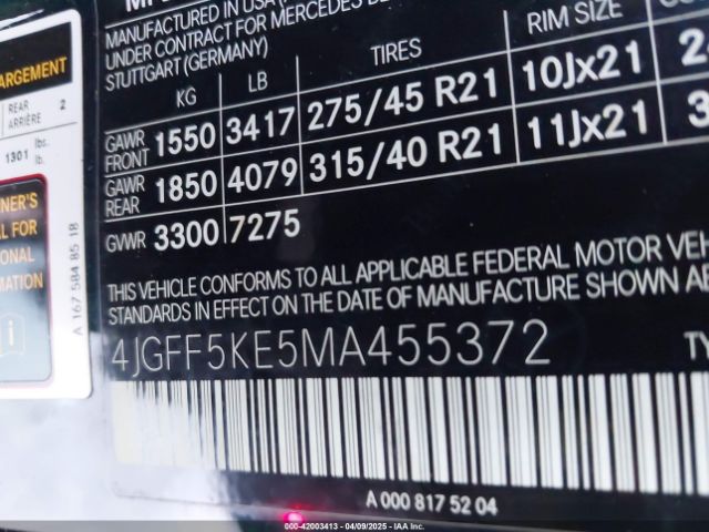 4JGFF5KE5MA455372 Mercedes-Benz Gls 450 4matic