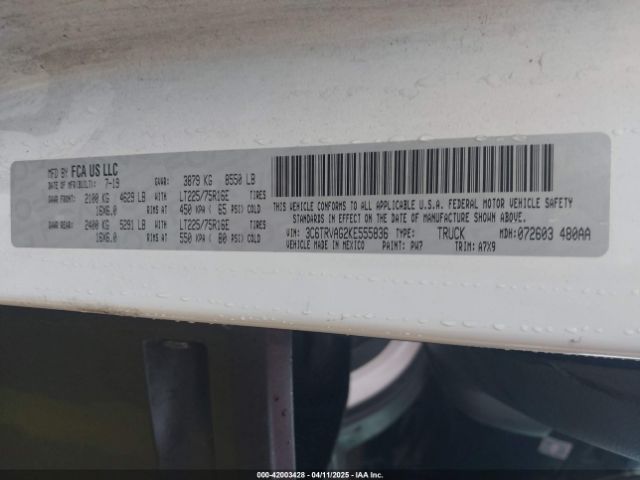 3C6TRVAG2KE555836 RAM Promaster 1500 Low Roof 136 Wb