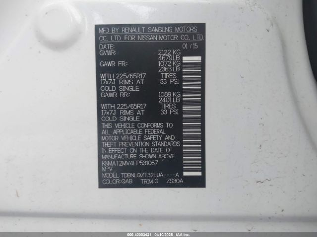 KNMAT2MV4FP531067 Nissan ROGUE SV