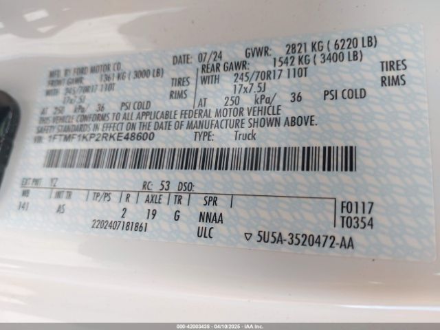 1FTMF1KP2RKE48600 Ford F-150 Xl