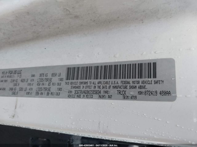 3C6TRVAG9KE555834 RAM Promaster 1500 Low Roof 136 Wb