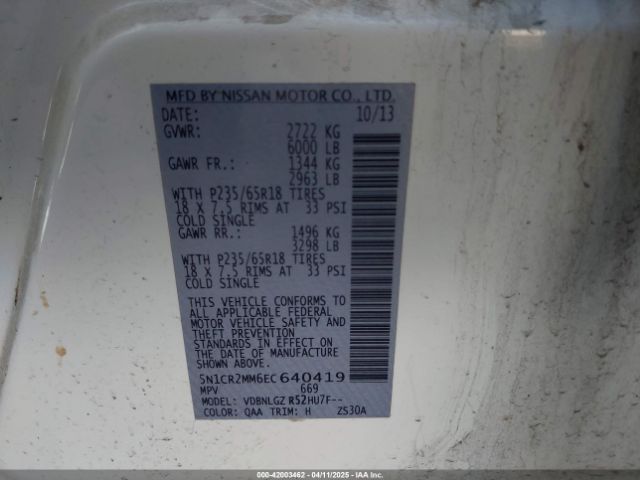 5N1CR2MM6EC640419 Nissan Pathfinder Hybrid Sl