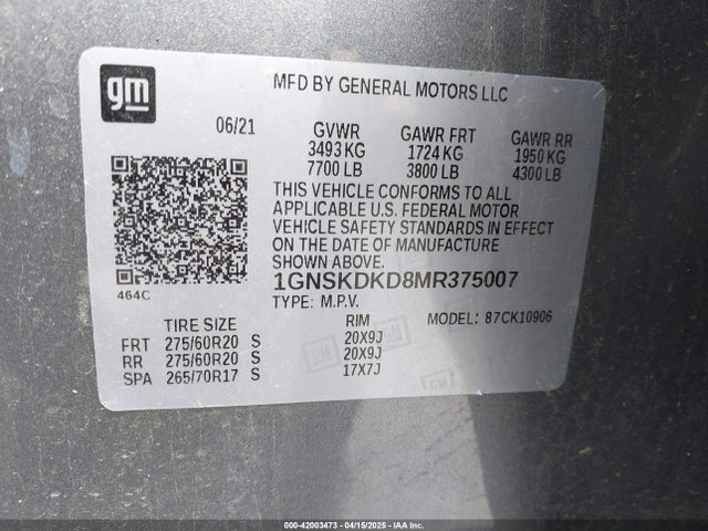 1GNSKDKD8MR375007 Chevrolet Suburban 4wd Z71