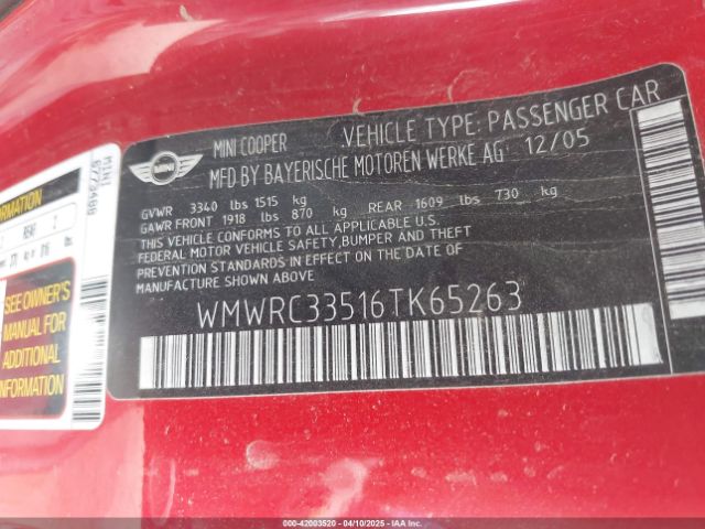2006 MINI COOPER WMWRC33516TK65263 Photo 8