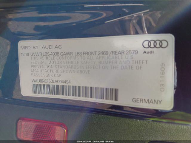 2020 AUDI A5 SPORTBACK WAUBNCF50LA004494 Photo 8