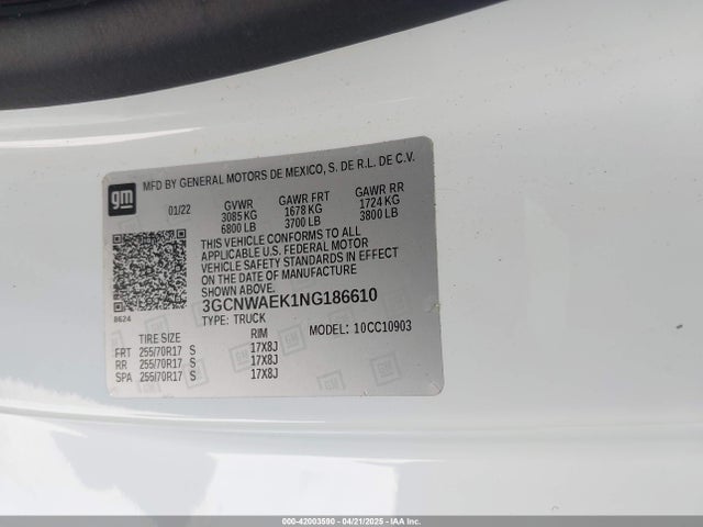 3GCNWAEK1NG186610 Chevrolet SILVERADO 1500 LTD
