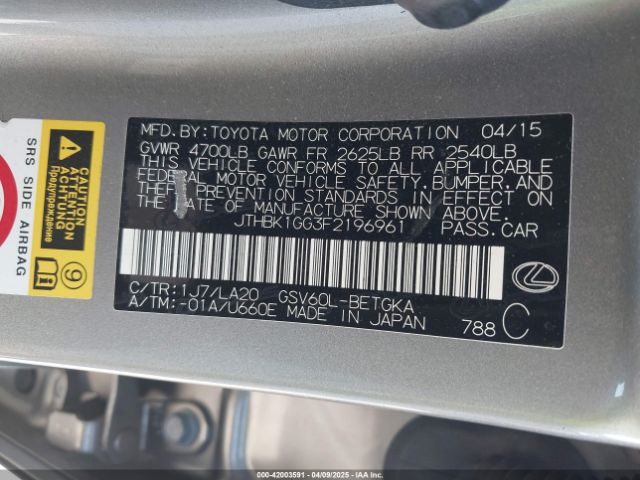 JTHBK1GG3F2196961 Lexus ES 350