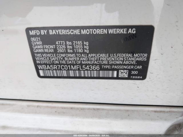WBA5R7C01MFL54366 BMW 330i Xdrive