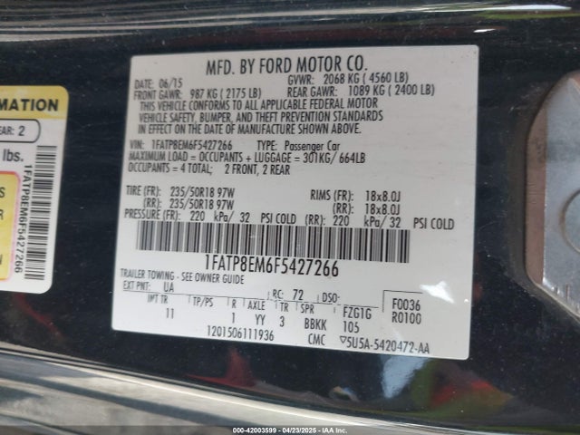 1FATP8EM6F5427266 Ford Mustang V6