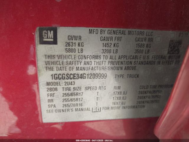 1GCGSCE34G1209999 Chevrolet Colorado Lt