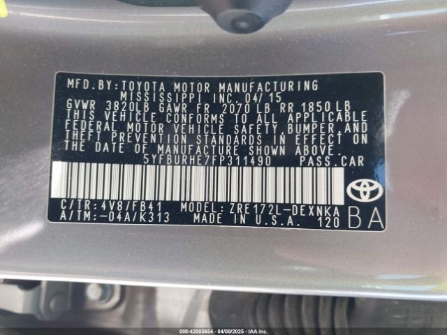 5YFBURHE7FP311490 Toyota COROLLA LE